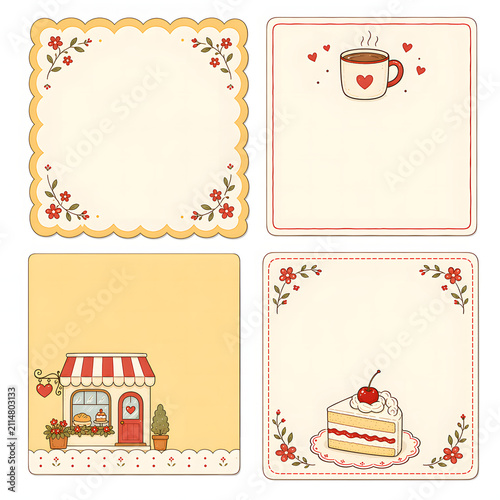 Charming Hand-Drawn Bakery and Dessert Illustration Collection with Heartwarming Frames