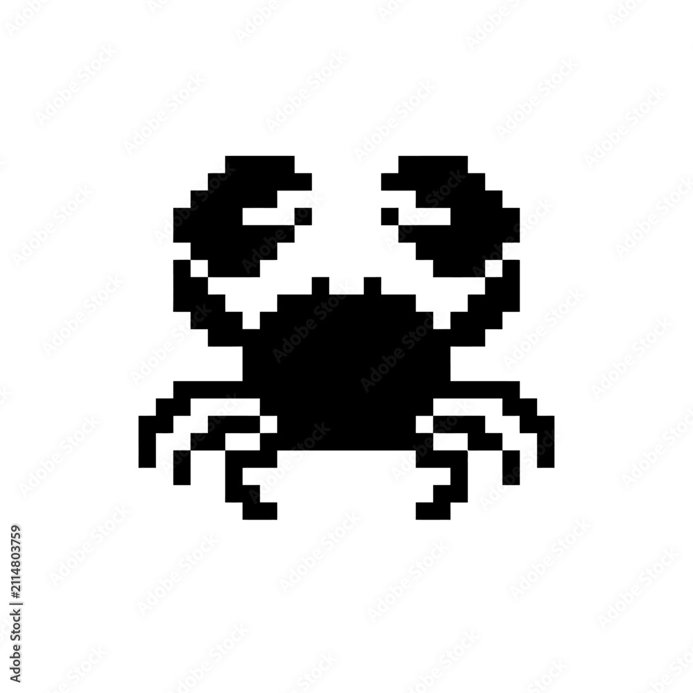 Fototapeta premium Symmetric black pixel art crab silhouette.