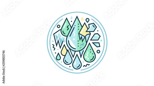 Abstract Water Droplets and Ice Crystals Circular Design