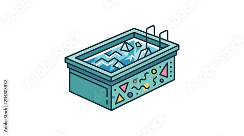 Retro Swimming Pool with Geometric Decorations