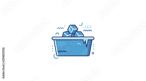 Ice Cubes in a Blue Container with Abstract Shapes