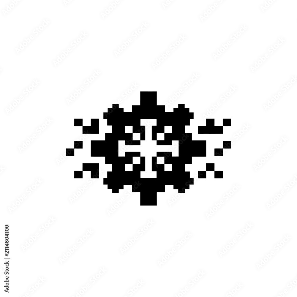 Fototapeta premium Symmetrical pixel art snowflake illustration.