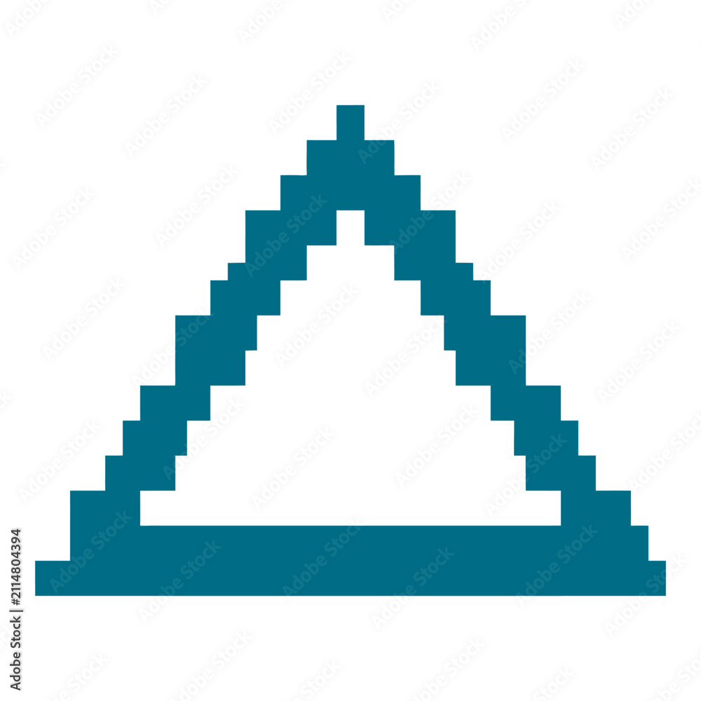 Fototapeta premium Teal pixel art triangle outline symbol.