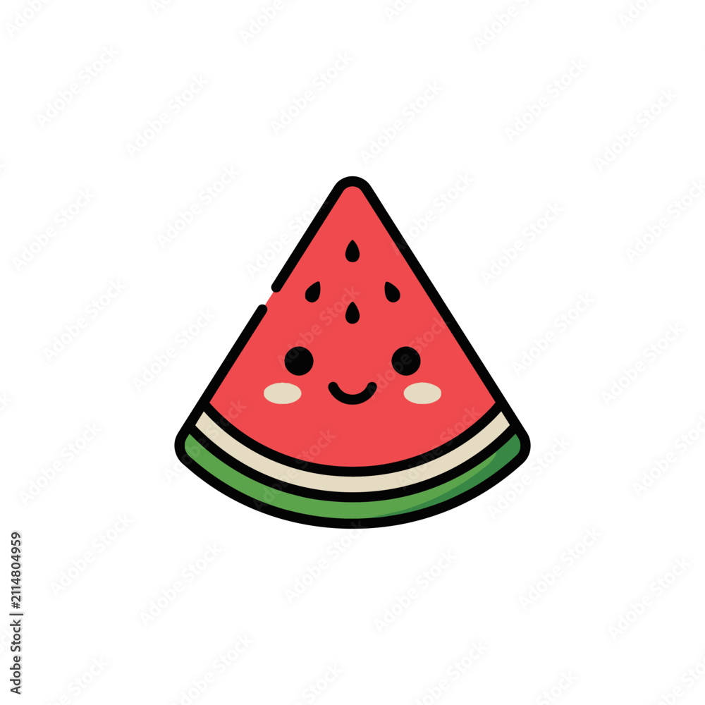 Obraz premium Triangular watermelon slice character with cute smiling face.