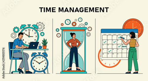 Time management and business productivity vector illustration deadline concept