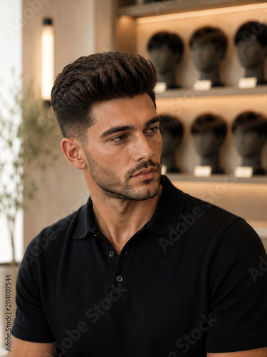 Man with stylish haircut sitting in a salon