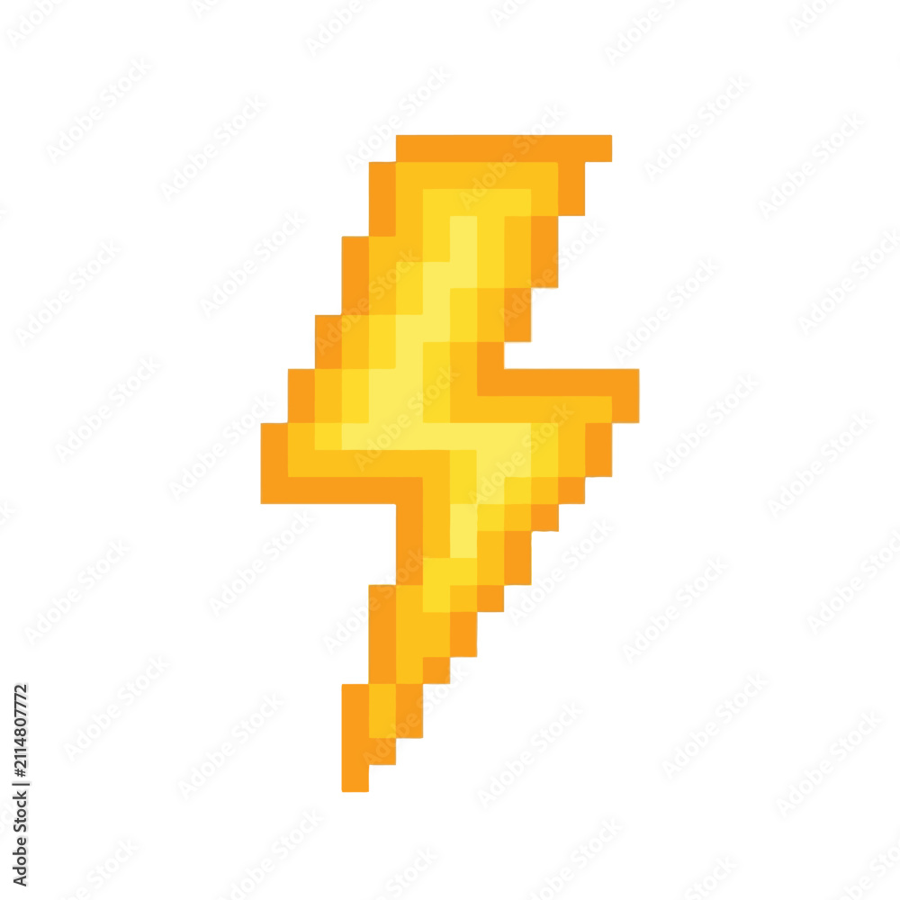 Fototapeta premium Yellow pixel lightning bolt symbol.