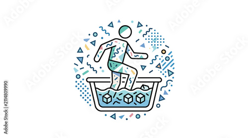 Person Experiencing Cold Water Immersion Therapy with Ice Cubes