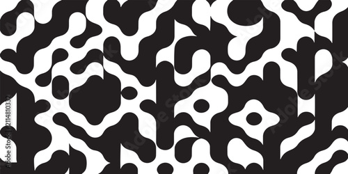 Abstract organic shapes in a repeating pattern with sharp geometric transitions and fluid motion for graphic design backgrounds