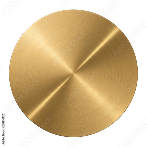 Brushed gold metal texture circle isolated on transparent background