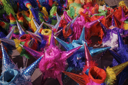 Colorful Traditional Mexican Piñatas at Local Market for Festive Celebrations