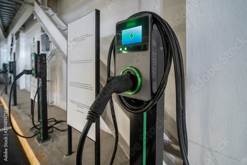 Electric Vehicle Charging Station with EV Charger Connector Ready for Use
