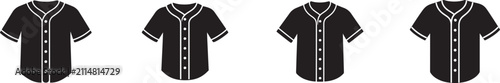 Baseball jersey shirt silhouette icon set for team uniforms, sportswear and athletic vector EPS designs.