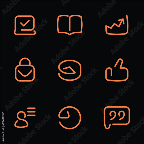 Orange Neon Line Business And Media Hand Drawn Icon Set