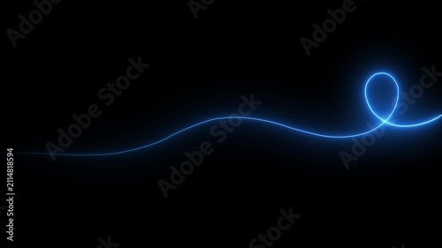 Abstract glowing blue neon light line swirl animation on black background