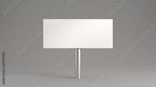 Blank Rectangular Signage on Metal Pole Against a Plain Gray Background Directional Information and Navigation Element