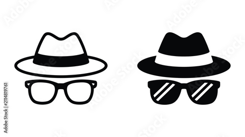 Obraz na płótnie Incognito Mode Icon Set, with Detective Hat and Spectacles for Anonymous Browsin