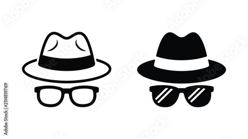 Quadro su tela Incognito Mode Icons, Featuring Minimalist Detective Hat and Glasses Symbols for