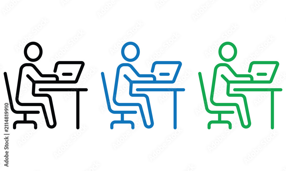 Fototapeta premium Minimalist Person Working on Laptop Icons