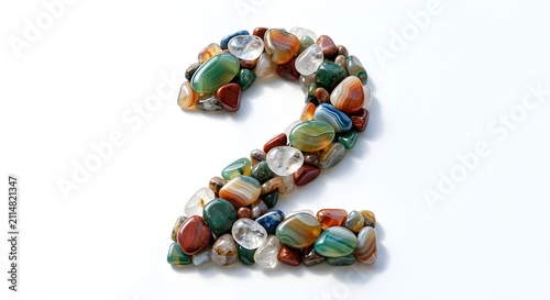 Number made of tiny mosaic stones on a white background
