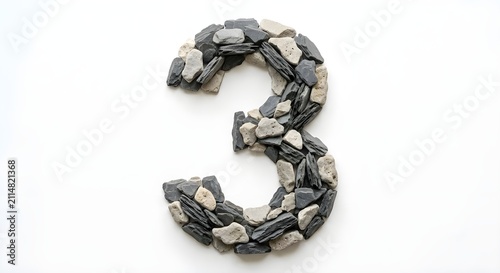 Number made of tiny mosaic stones on a white background