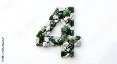 Number made of tiny mosaic stones on a white background