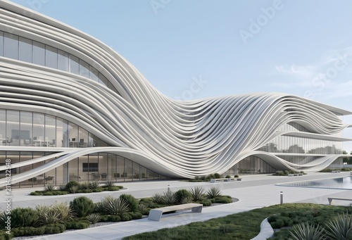 Abstract White Curved Architectural Background with Futuristic Minimalist Design