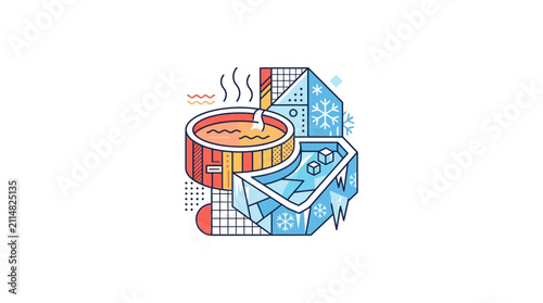 Hot and Cold Tubs Illustration with Geometric Shapes