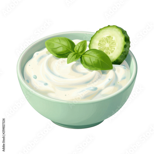 Bowl of creamy tzatziki dip with cucumber