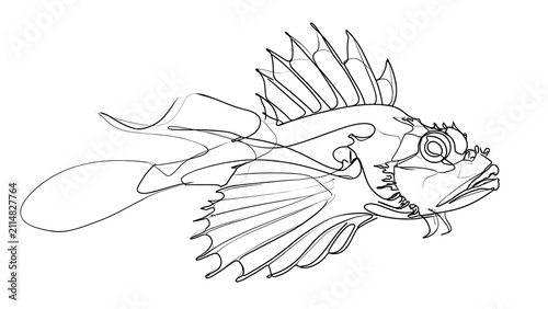 Detailed lionfish sketch illustration white background.