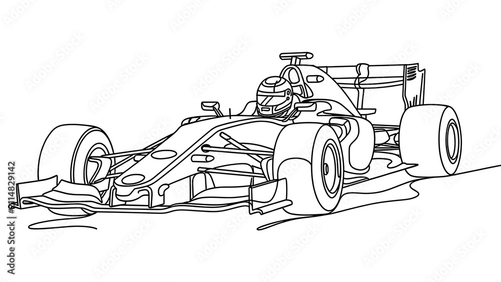 Fototapeta premium Formula one race car sketch white background.