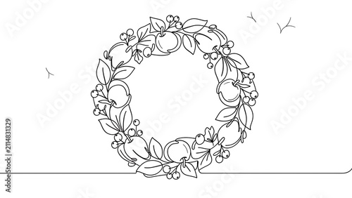 Floral wreath illustration on white background.
