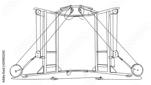 Historical mechanical device sketch white background.