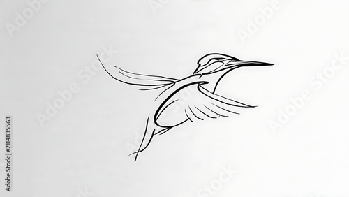 Minimalist hummingbird drawing white background.
