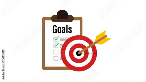 Flat vector illustration of a goal setting concept with a checklist and target