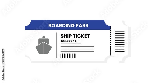 Flat Illustration of a Ship Ticket Boarding Pass for Maritime Travel Events