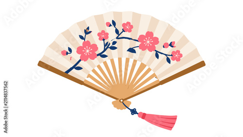 Decorative folding hand fan with pink blossom pattern