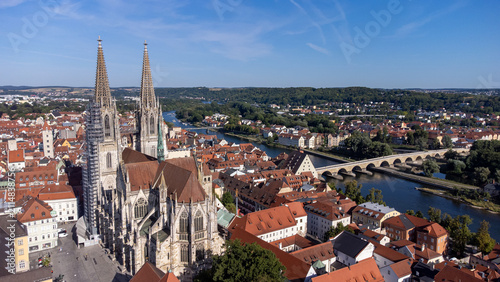 Aerial View of Regensburg with St. Peter's Cathedral – Historic Cityscape in Upper Palatinate, Bavaria, Germany