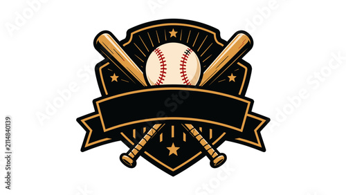 Foto Vintage baseball emblem with crossed bats and blank banner