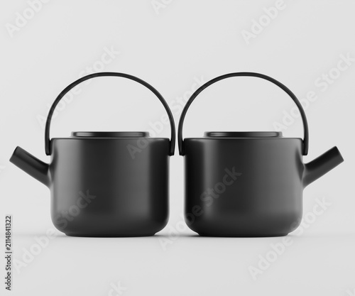 Fotografía Pair of modern black teapots on light background for kitchen decor and homeware