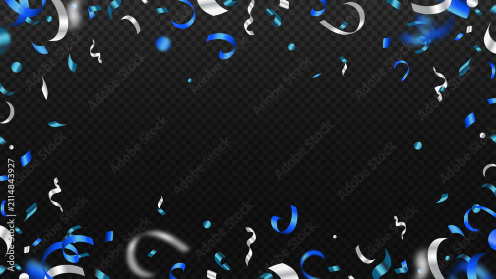 Obraz premium Blue, teal and silver confetti on dark transparent background for birthday, Hanukkah and New Year design