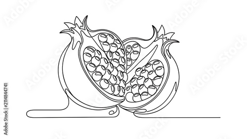 Two pomegranates with seeds white background.