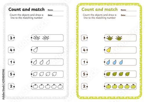 Count and match math worksheet numbers 1 to 5