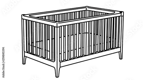 Wooden baby crib illustration on white background.