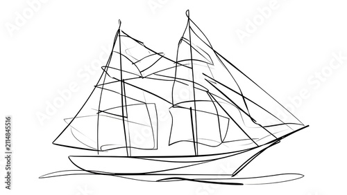 Sailing ship sketch on white background.