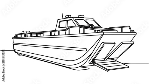 Simple boat line drawing on white background.