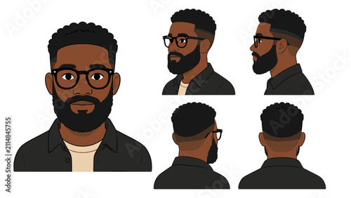 Bild auf Leinwand Black man avatar character set with front side and back views