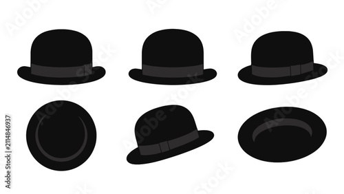 Obraz na plátně Black bowler hat set shown from multiple angles