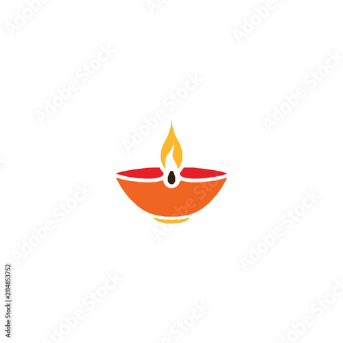 Bright orange diya lamp with flame burning in a minimal style
