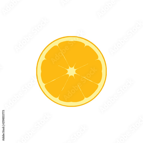 Flat design sliced orange with bright yellow color and clean lines